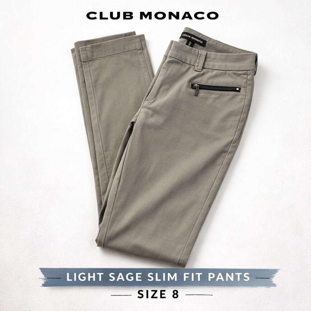 Club Monaco Olive Slim Ankle Pants Womens Size 8 Tailored Zip Pocket Trousers